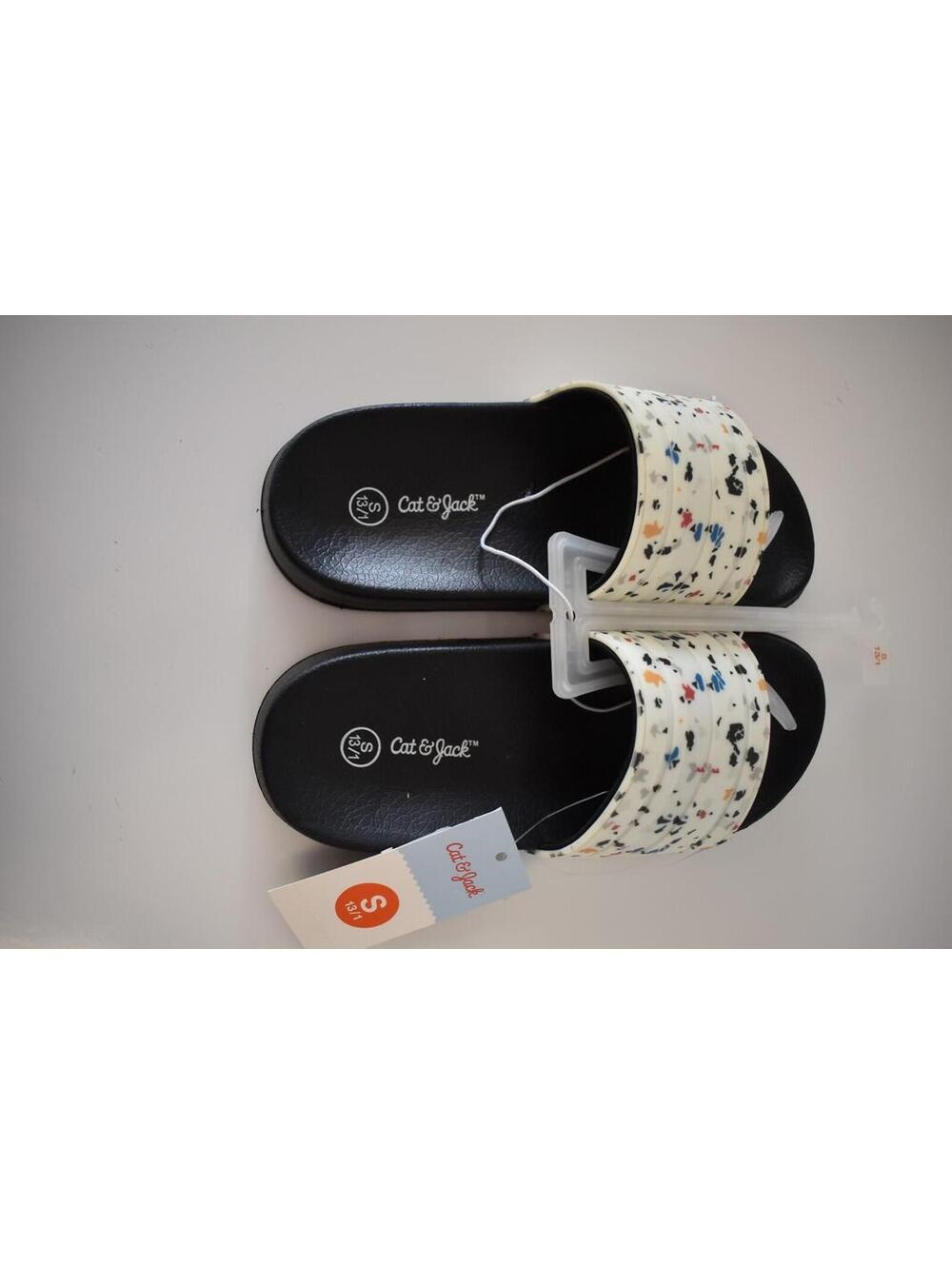 Cat & Jack Kids Slide Sandals Size 13/1 Speckled Black White Slip-On Slides